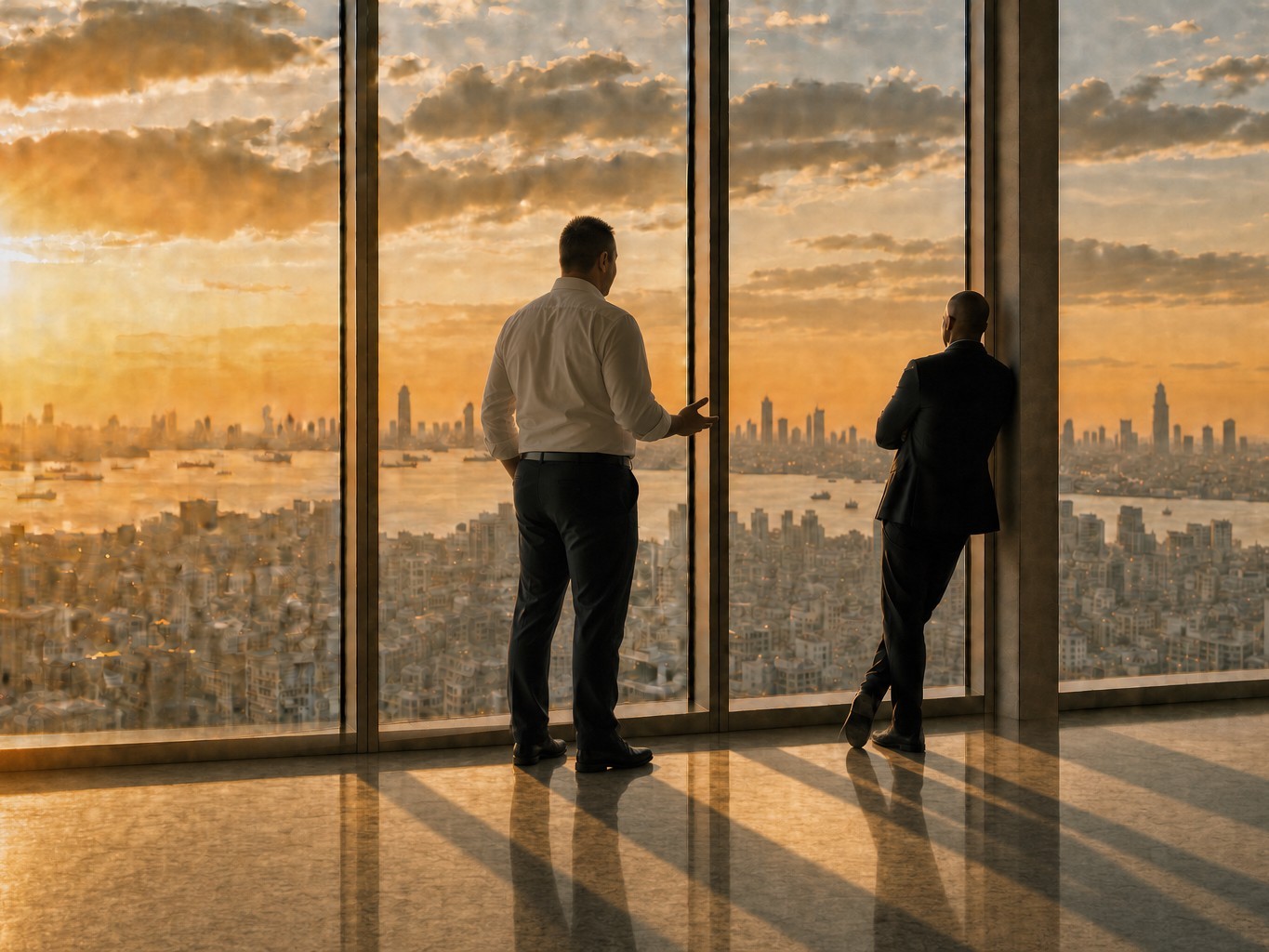 Staff Connect founders in conversation at sunset overlooking Manila