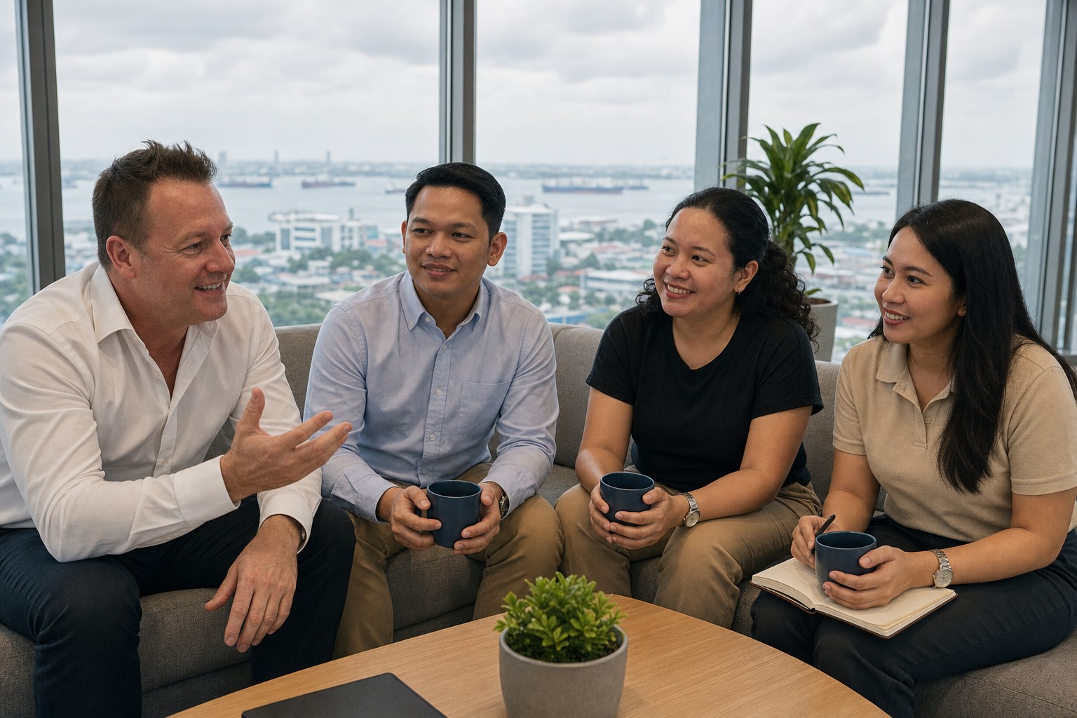 Staff Connect leadership catch-up in the office lounge