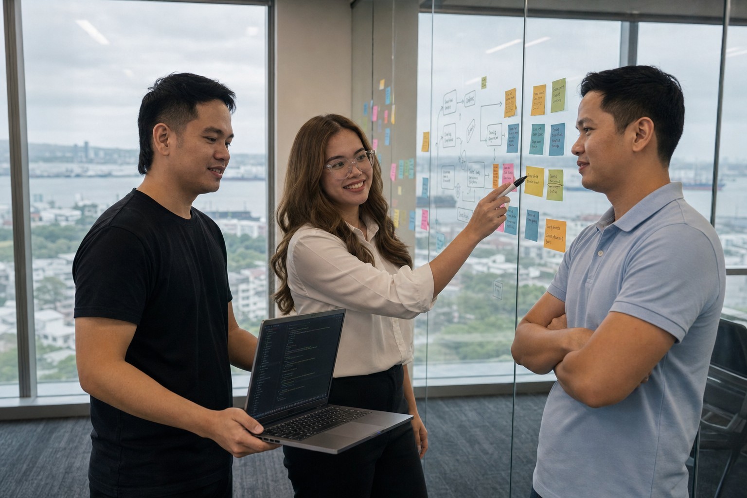 Staff Connect delivery team planning a project at a whiteboard